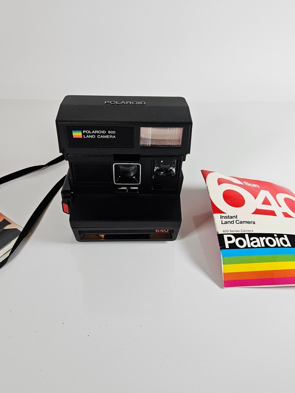 Polaroid Sun 640 Instant Land Camera 600 Series Black with Strap and Manual